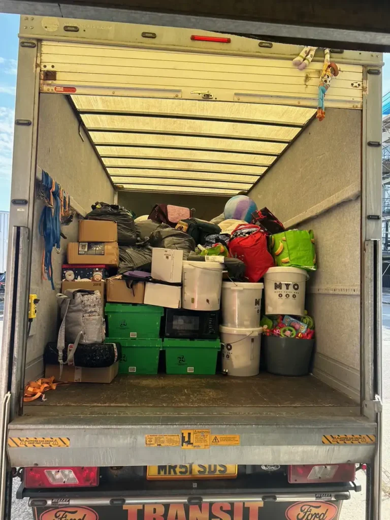 Fully loaded SDS Man and Van removal truck packed with household items during a house move in Plymouth Devon