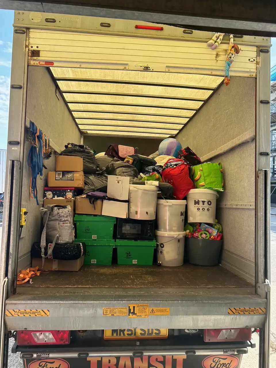 Fully loaded SDS Man and Van removal truck packed with household items during a house move in Plymouth Devon