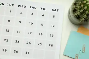 Monthly calendar representing choosing the best moving date with SDS Man and Van in Plymouth Devon