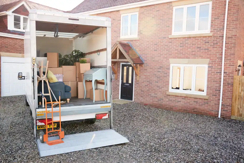 Loaded moving van with furniture and boxes handled by SDS Man and Van in Plymouth Devon during a house removal