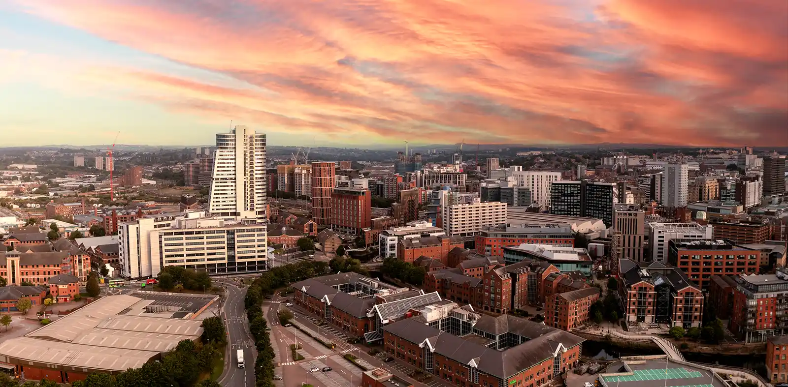 Leeds city skyline showing long distance removals from Plymouth with SDS Man and Van