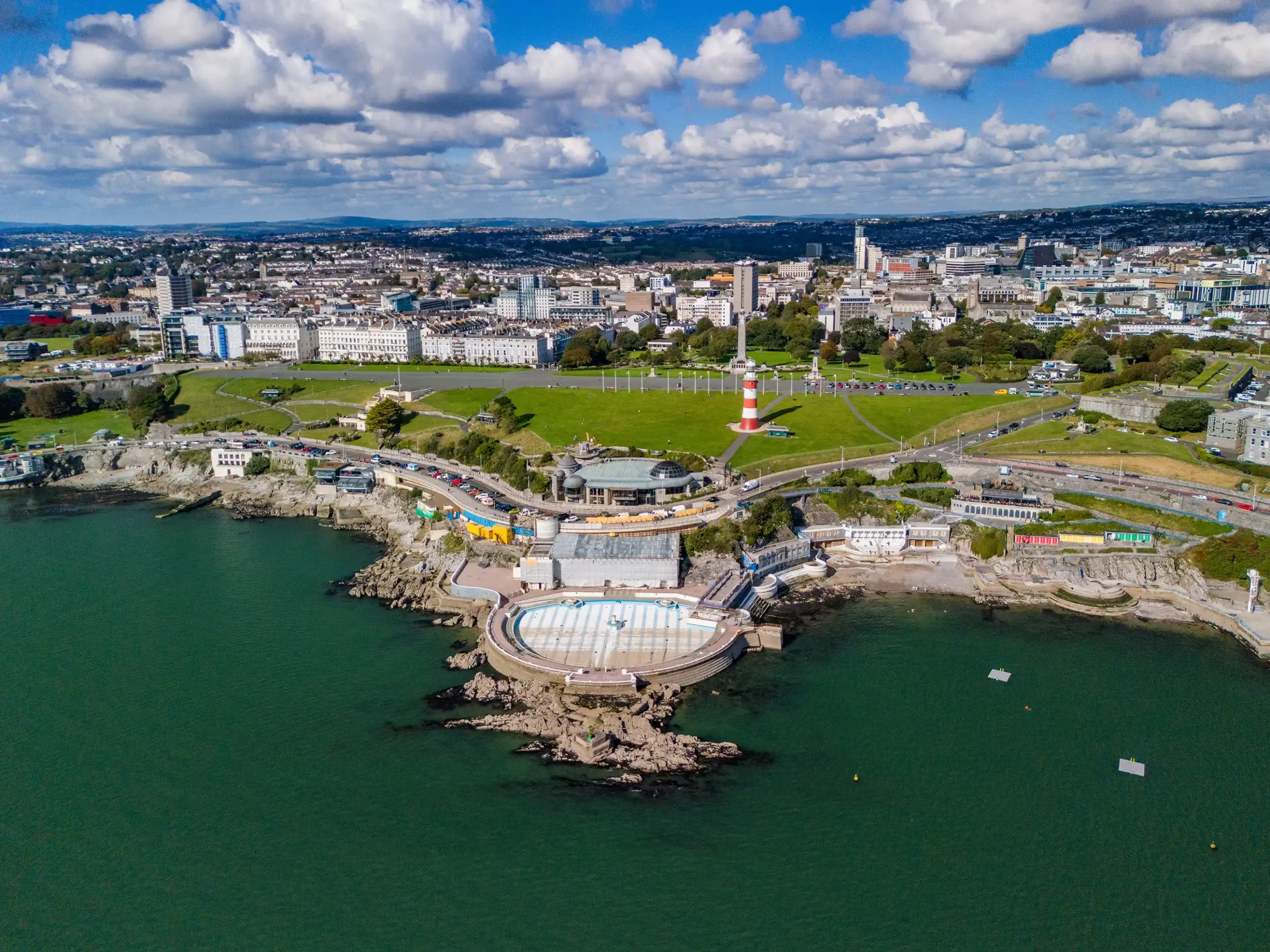 Aerial view of Plymouth Hoe representing local house removals by SDS Man and Van